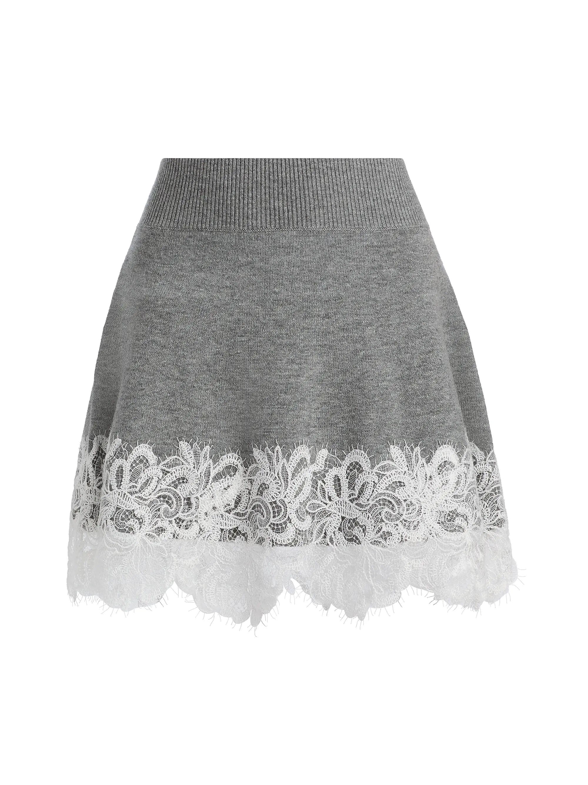 Ramy Brook Heather Grey Rosalind Lace-Trimmed Wool-Cashmere Skirt