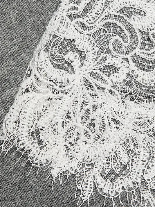 Ramy Brook Heather Grey Rosalind Lace-Trimmed Wool-Cashmere Skirt