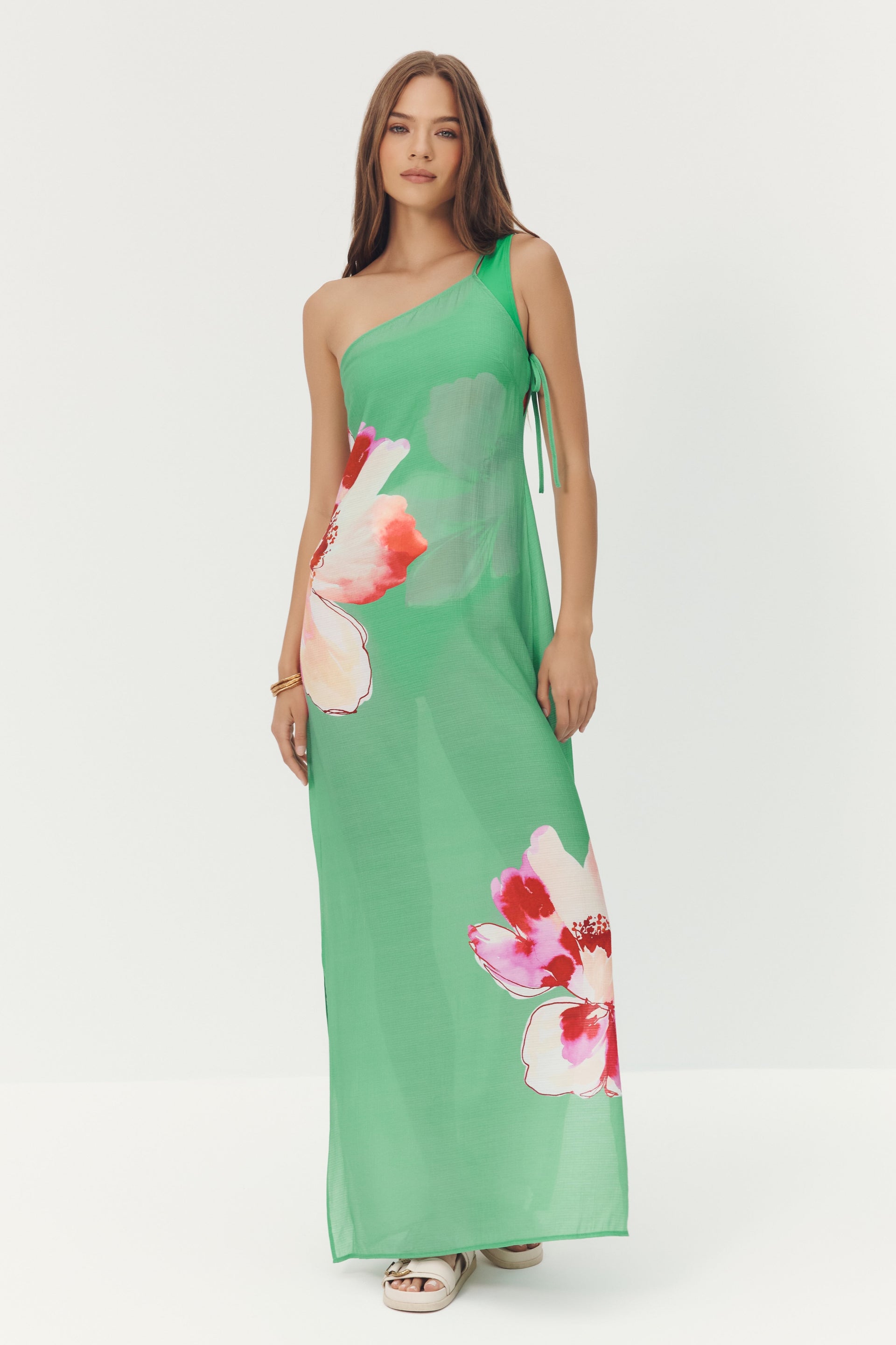 Gweny Cover-Up Maxi Dress in Green Watercolor Lotus Gweny Cover-Up Maxi Dress in Green Watercolor Lotus
