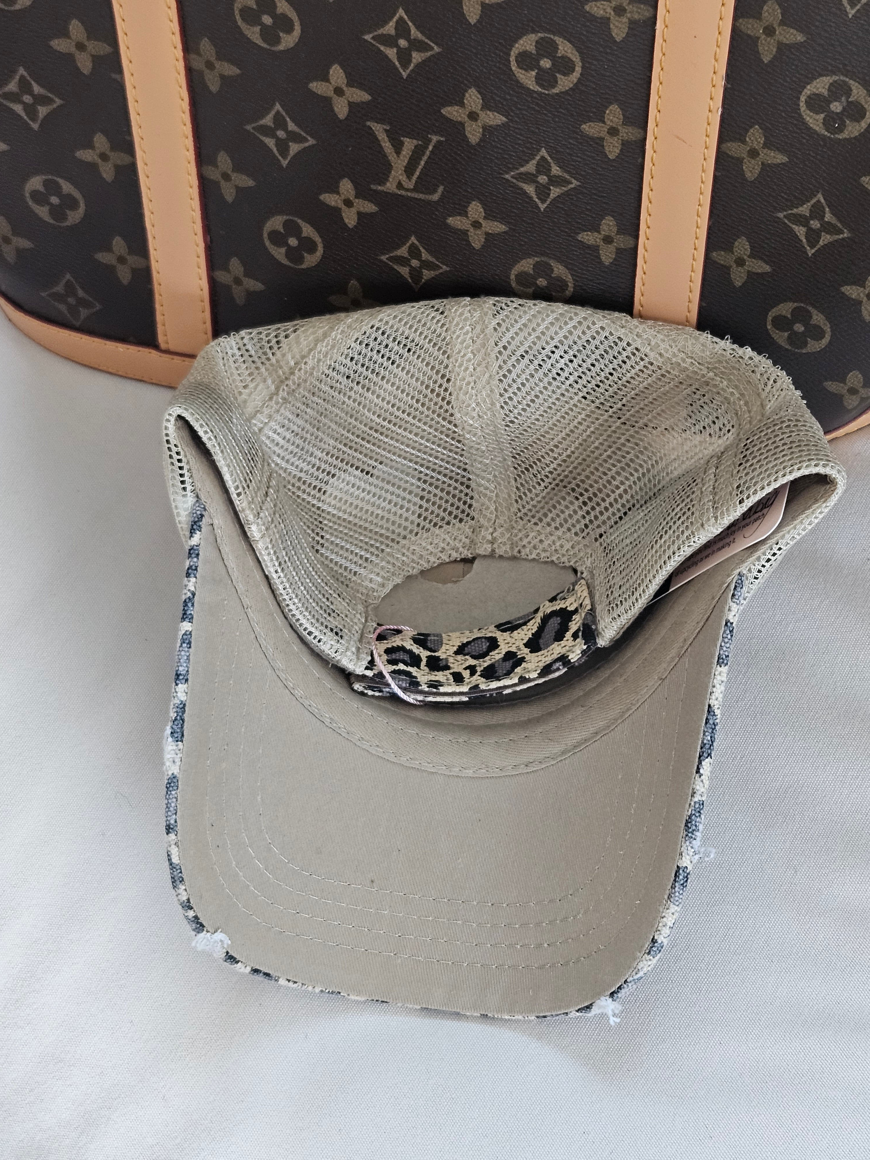 Cream Black Leopard Hat with LV Patch