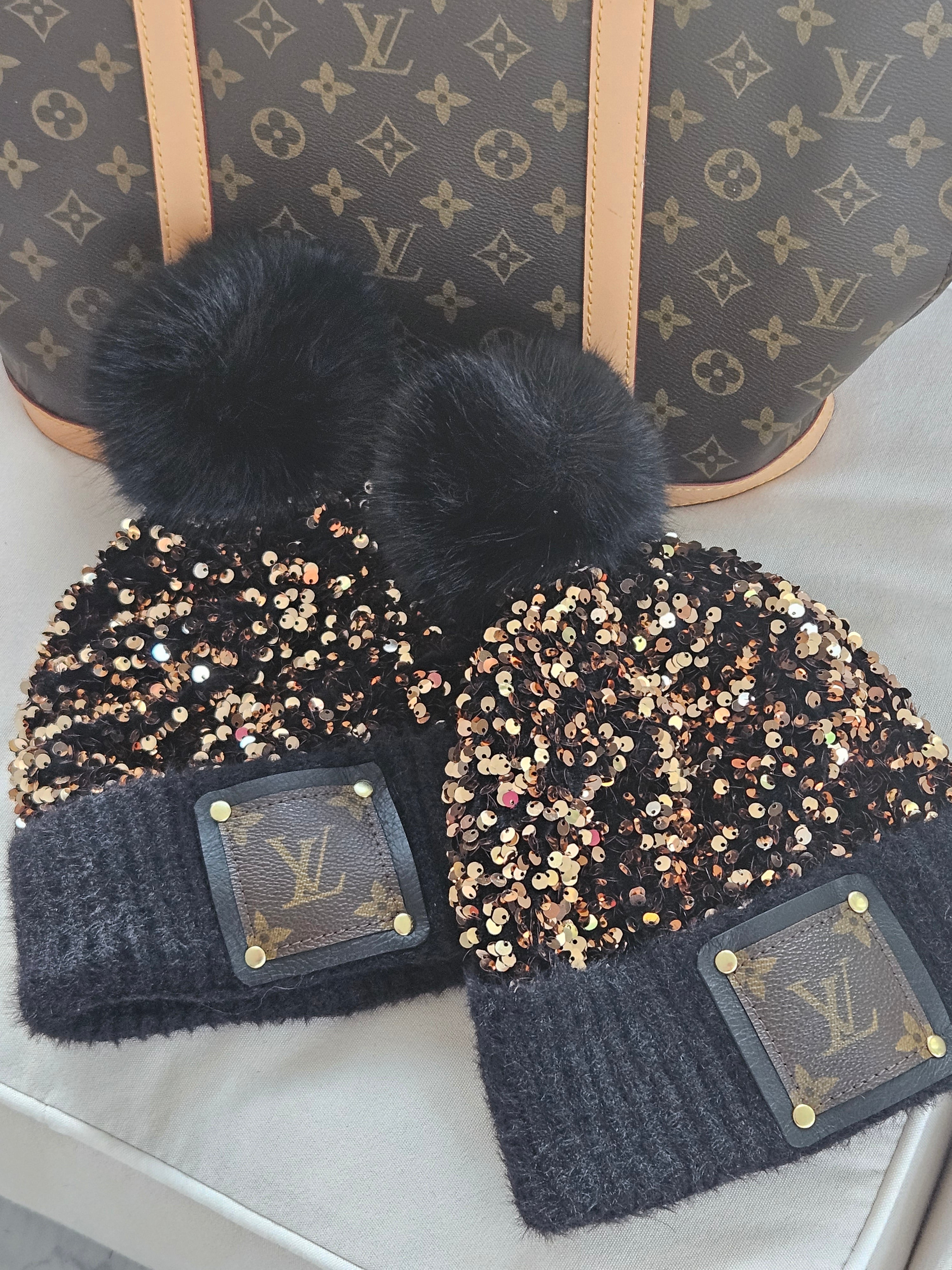 Sequin Cozy Beanie with LV Large Patch