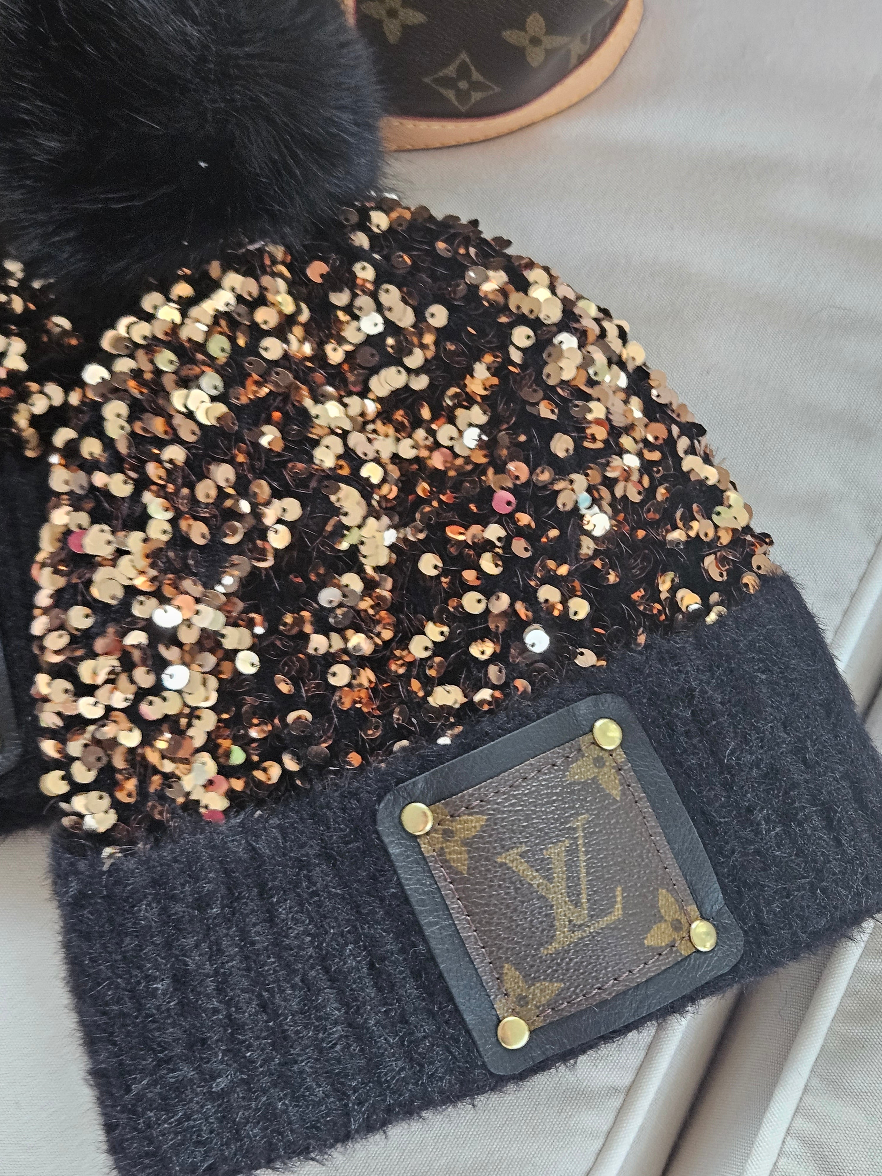 Sequin Cozy Beanie with LV Large Patch