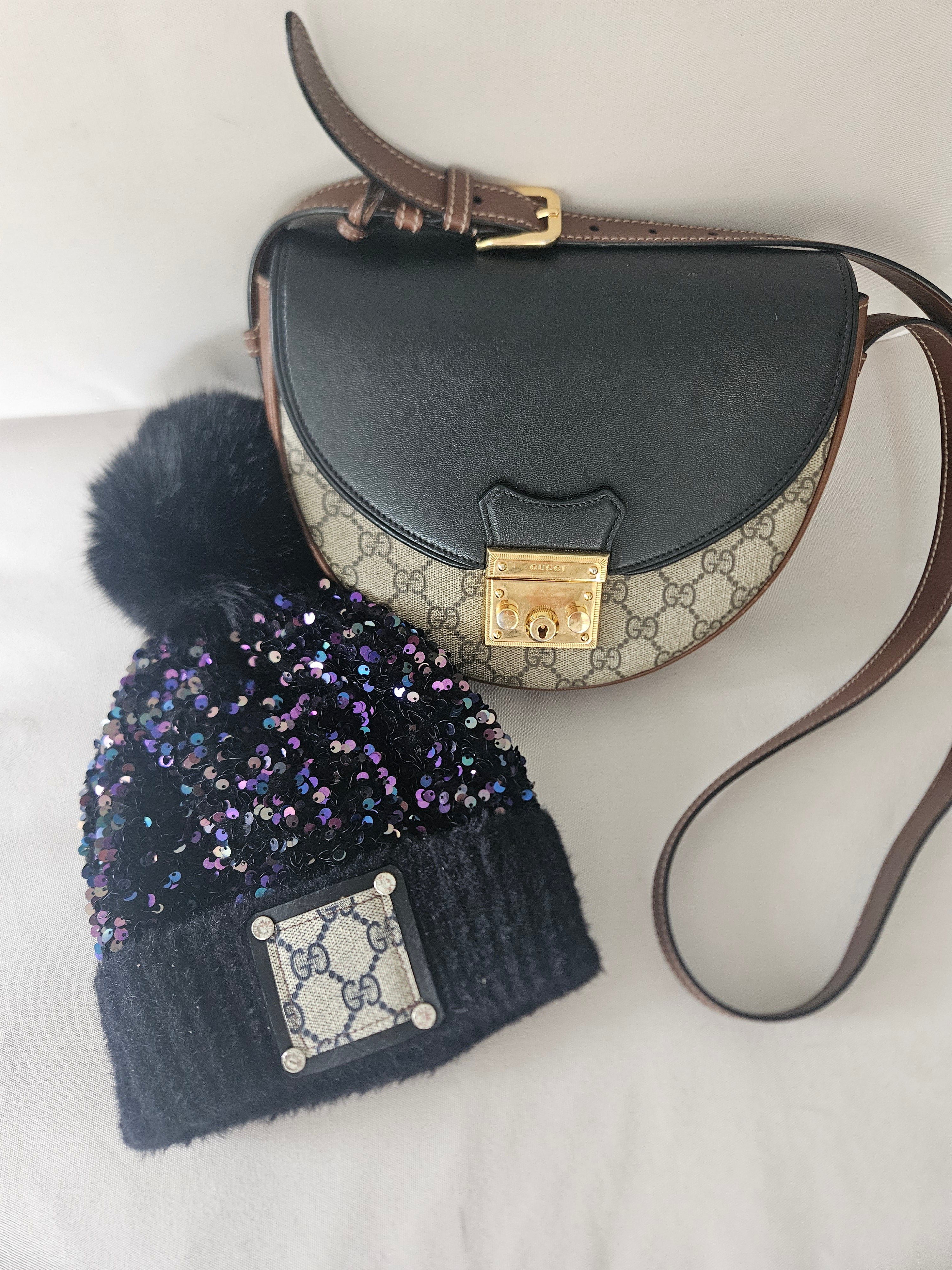 Purple/Blue Sequin Cozy Beanie with GG Large Patch