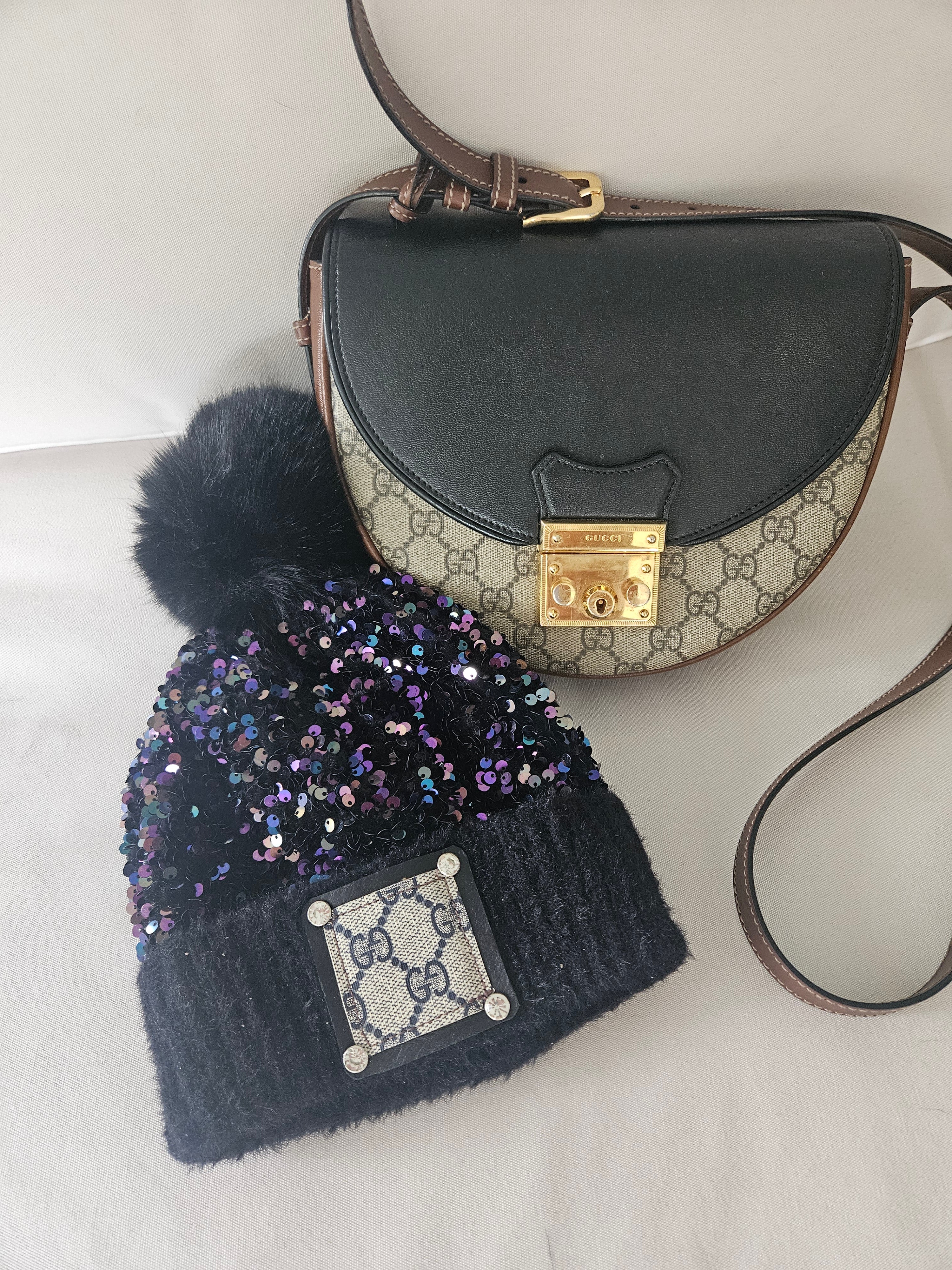 Purple/Blue Sequin Cozy Beanie with GG Large Patch