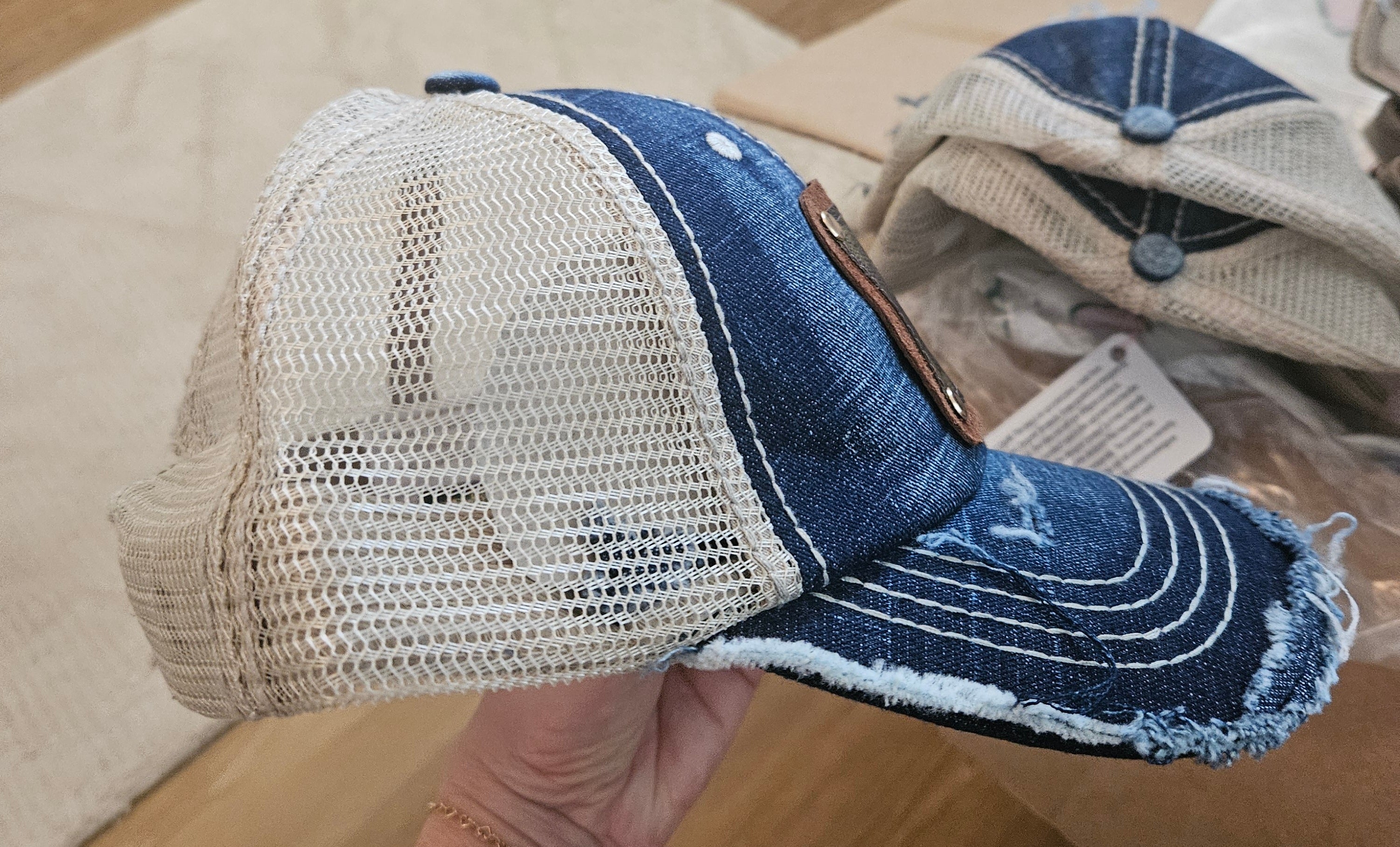 New Jean Distressed Hat with LV Patch