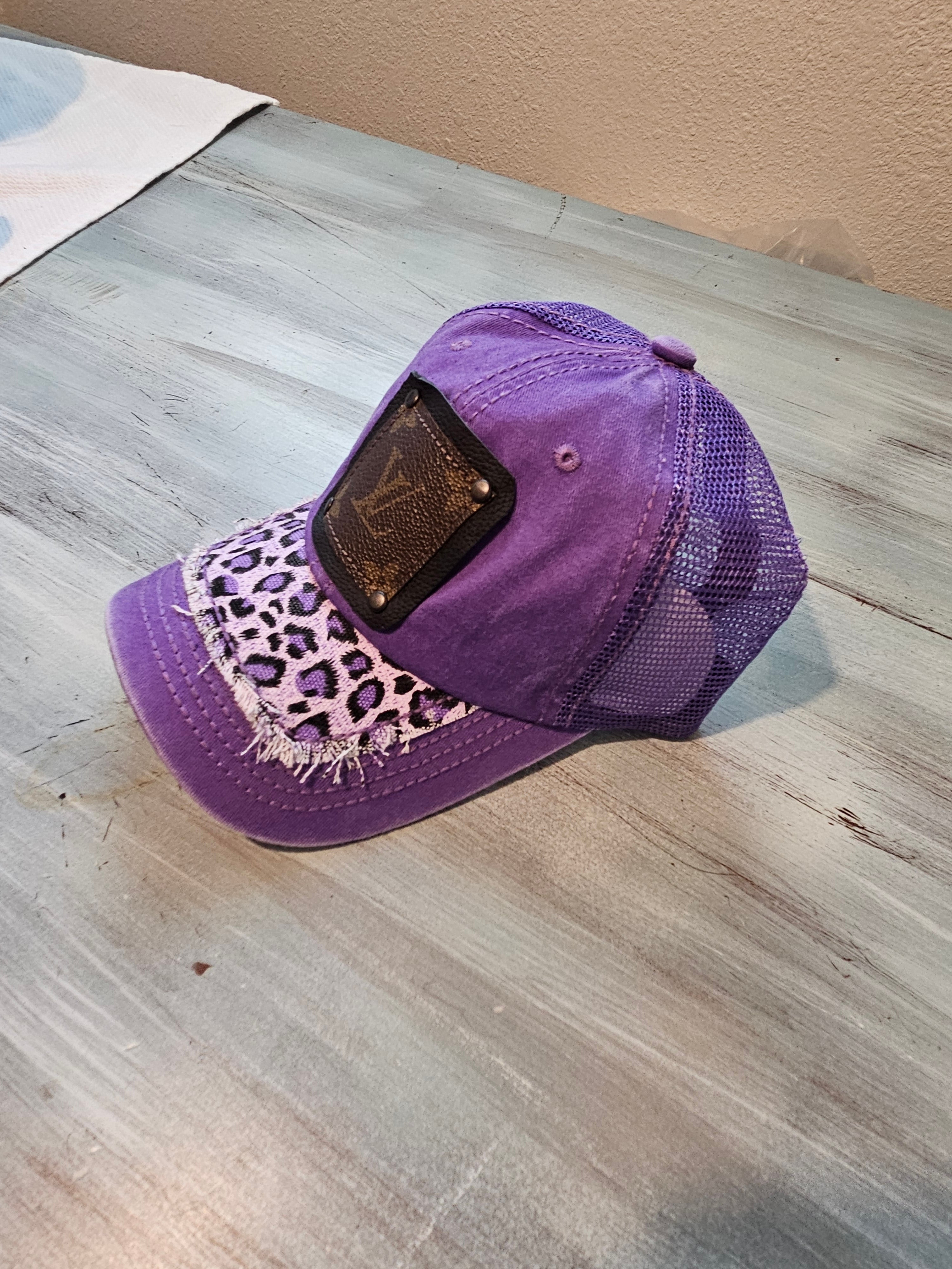 New Purple Leopard Hat with Black LV Patch