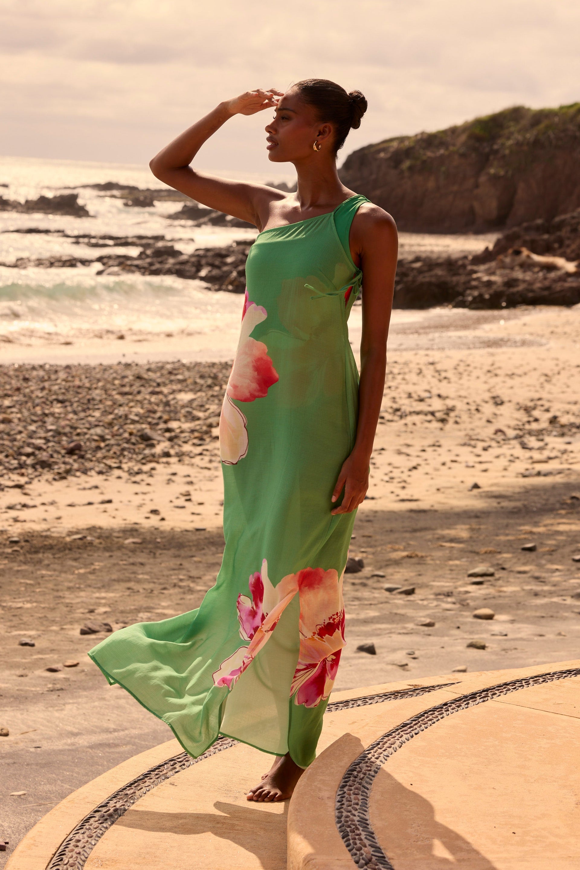 Gweny Cover-Up Maxi Dress in Green Watercolor Lotus Gweny Cover-Up Maxi Dress in Green Watercolor Lotus