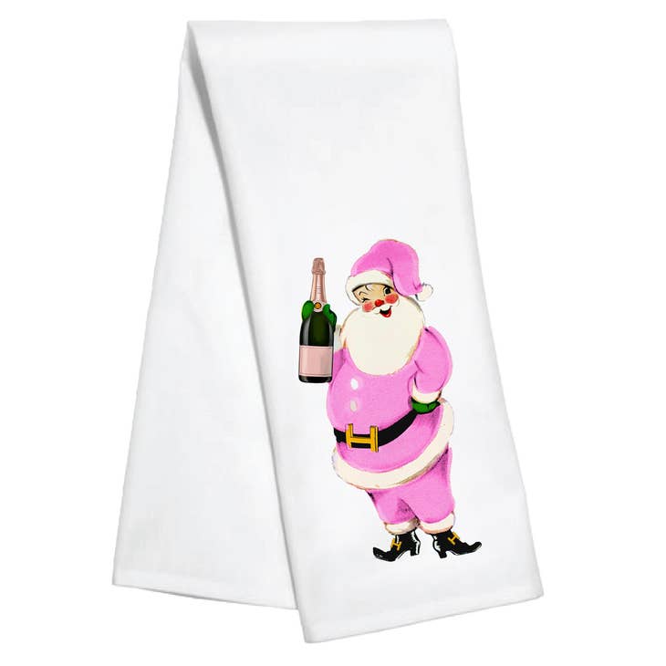 Holiday Vueve Champagne Santa Kitchen Tea Towel