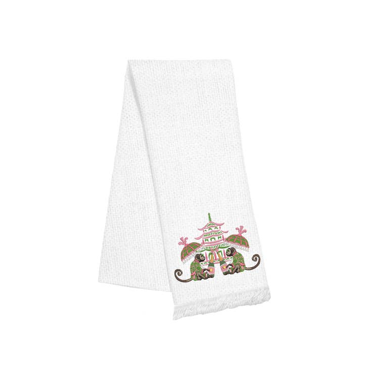 Champagne Monkeys Fringe Linen Kitchen Tea Towel