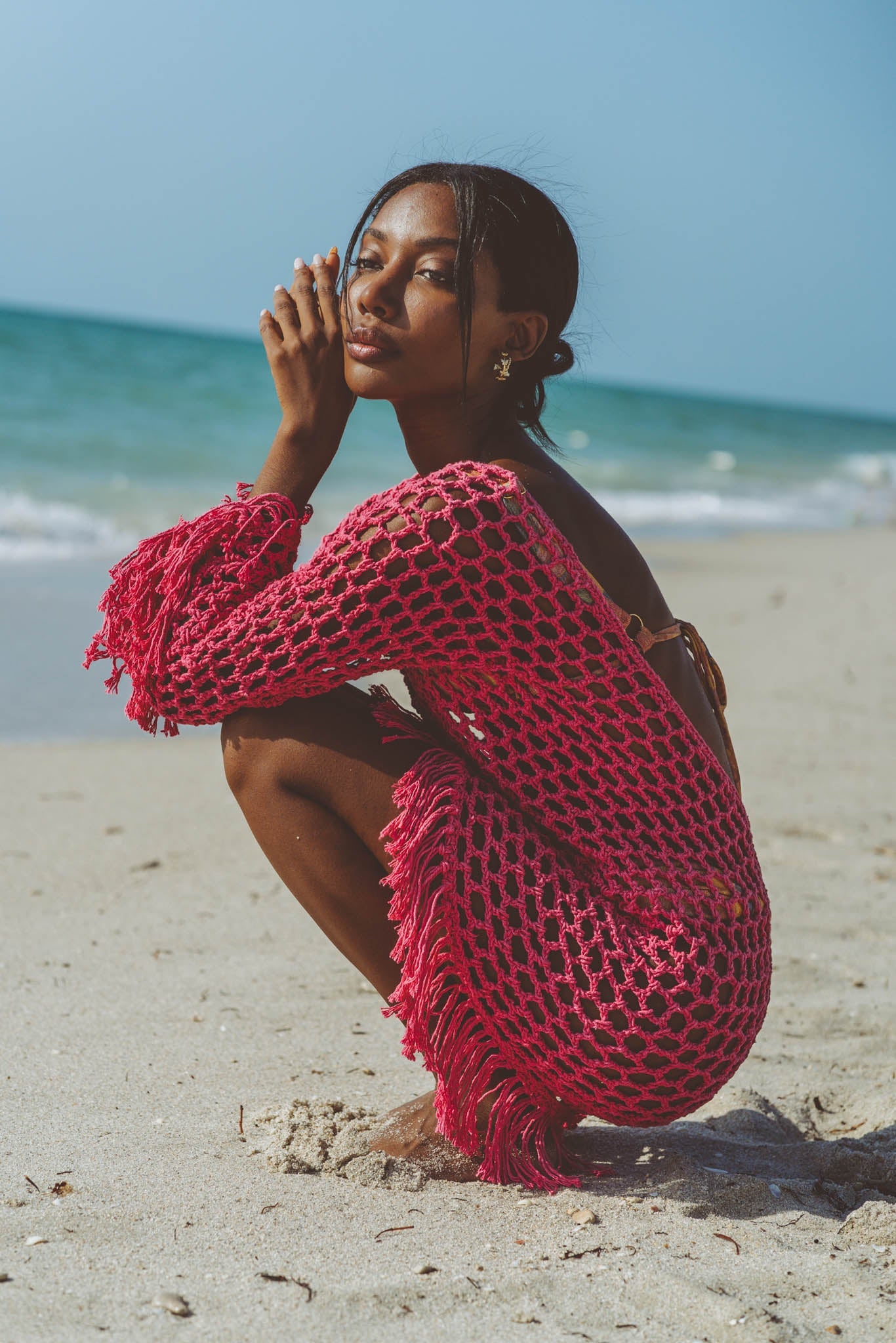 Violet Fuchsia Crochet Mini Dress Coverup