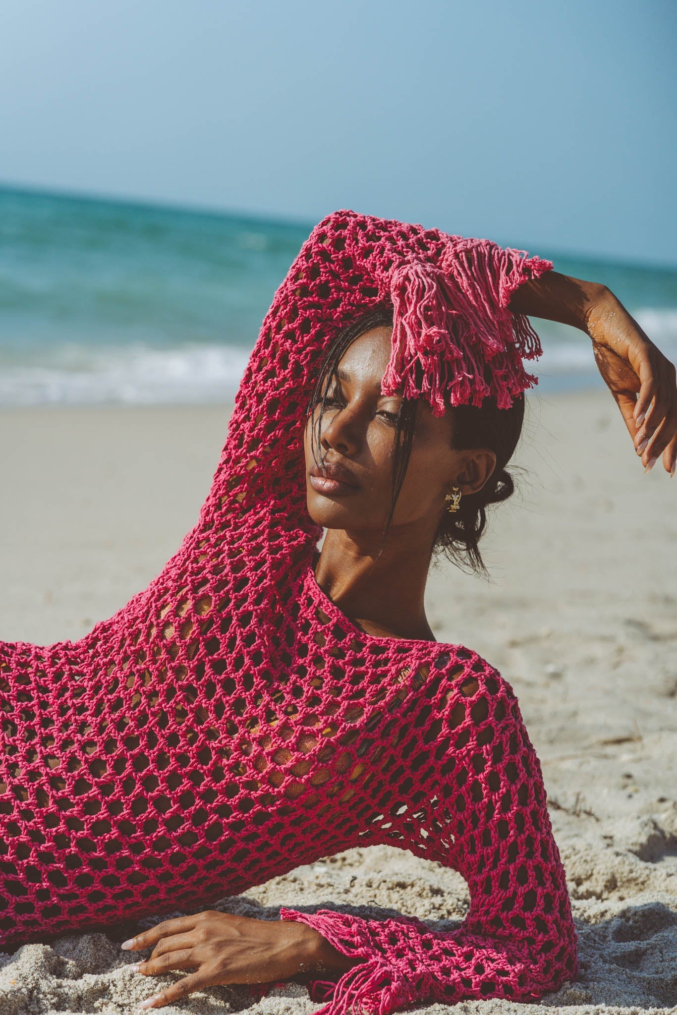 Violet Fuchsia Crochet Mini Dress Coverup