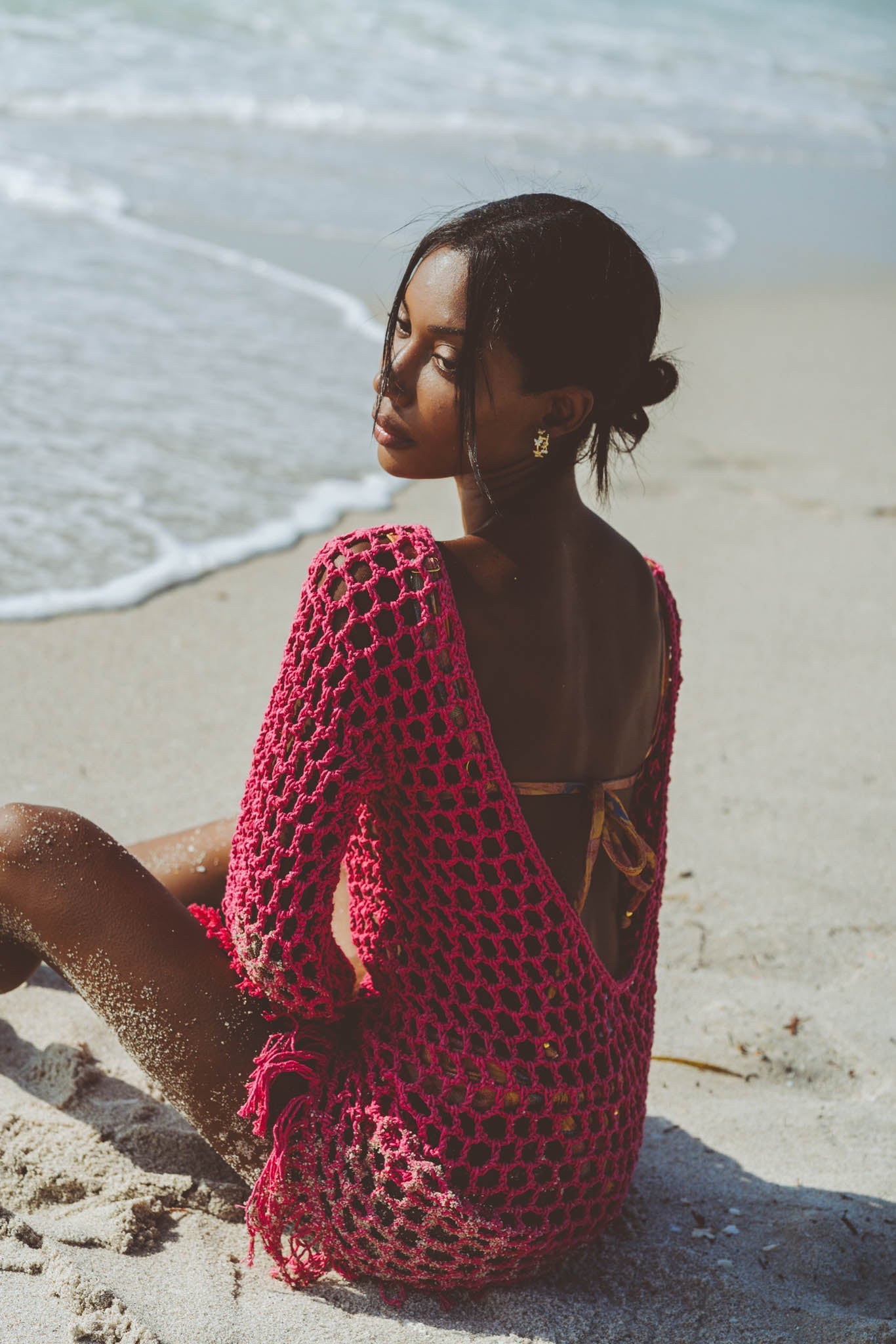 Violet Fuchsia Crochet Mini Dress Coverup