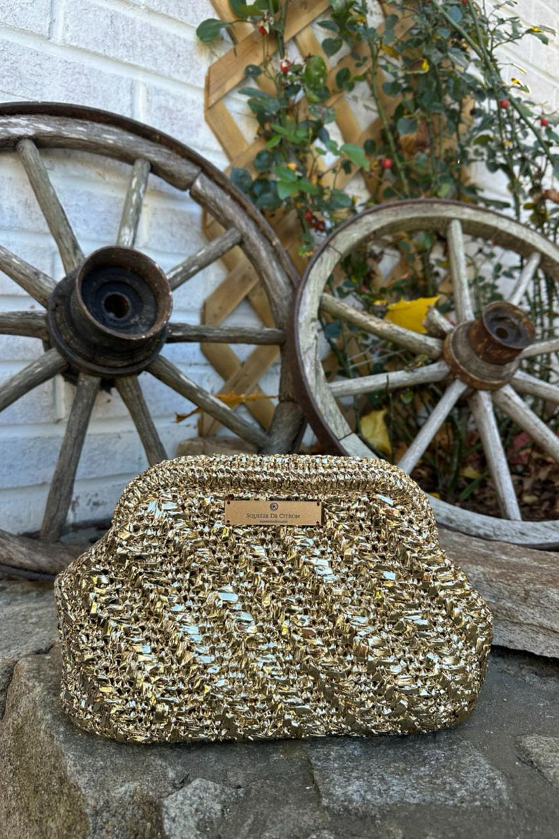 Gold Bag Raffia Clutch/Crossbody