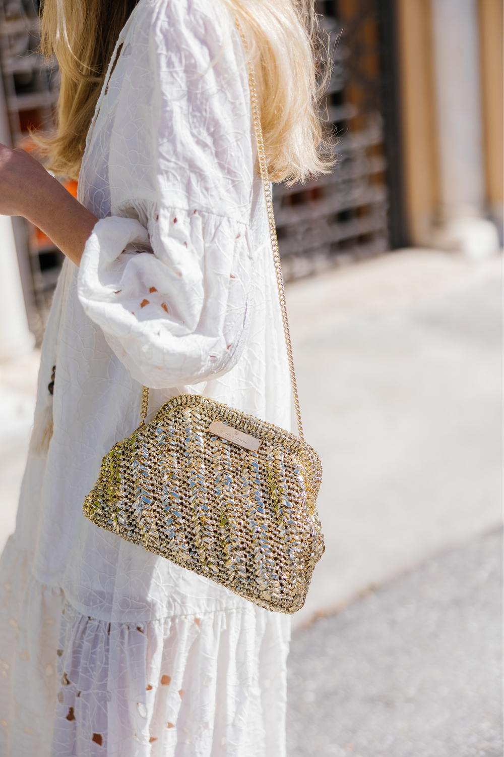 Gold Bag Raffia Clutch/Crossbody