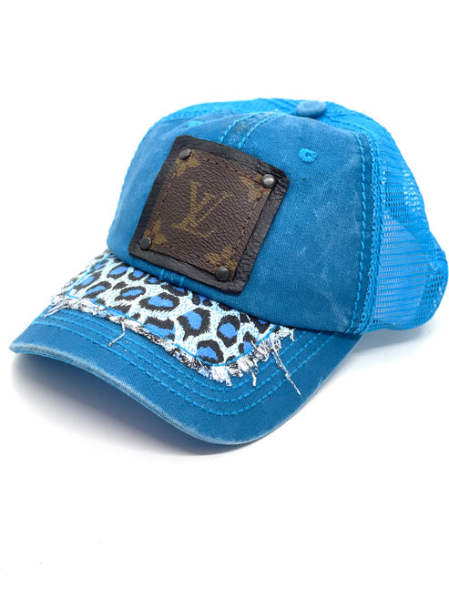 New Blueberry Leopard Hat with Black LV Patch