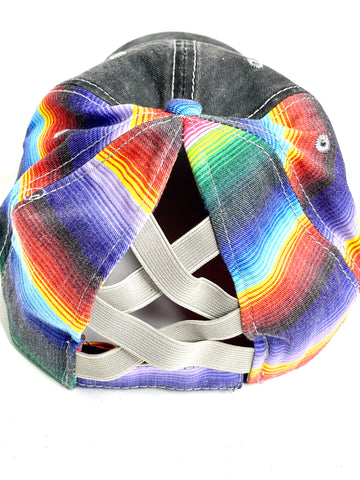 Black Serape Ponytail Back Hat with LV Patch