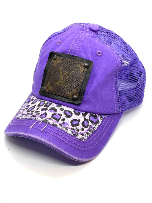 New Purple Leopard Hat with Black LV Patch