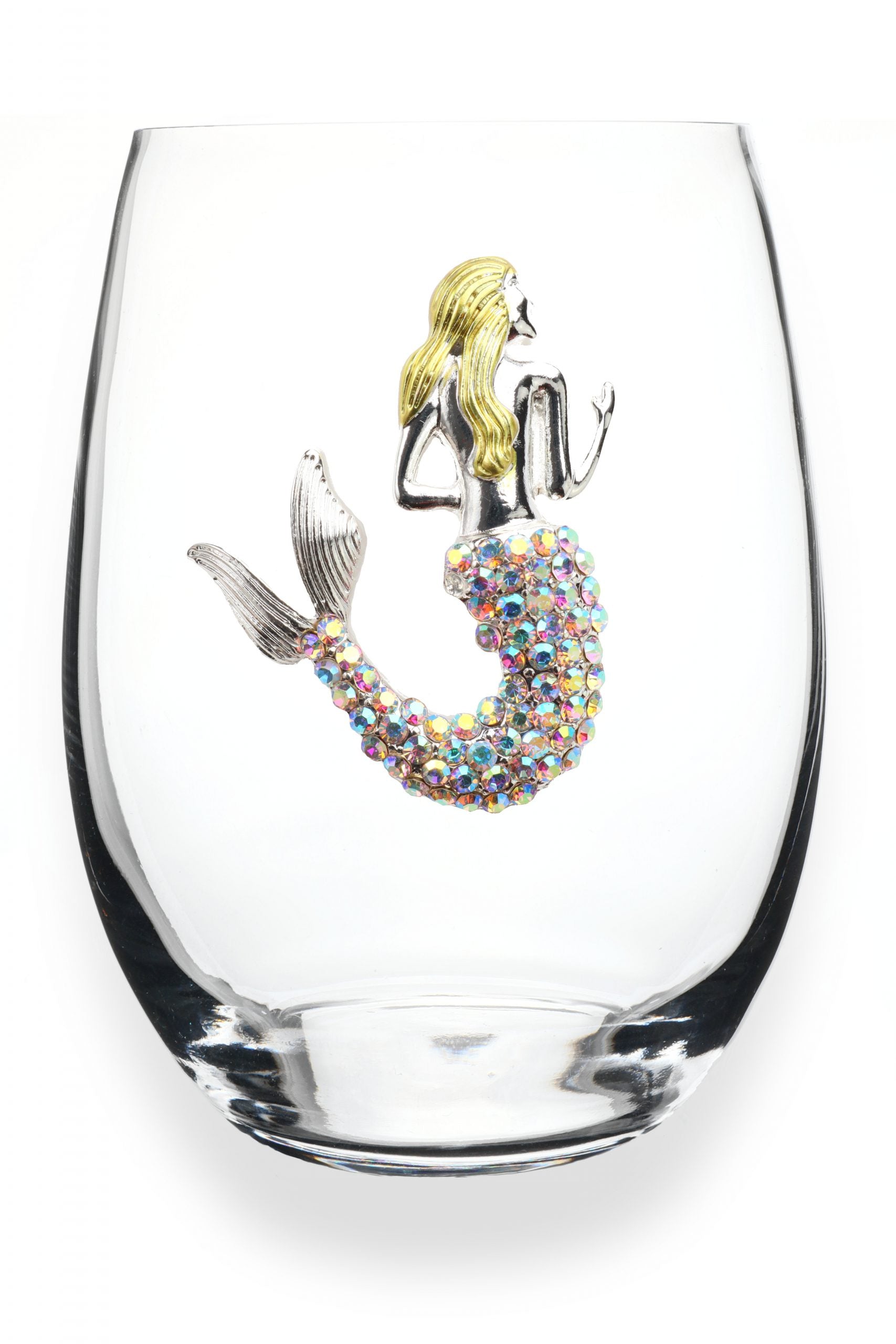 Aurora Borealis Mermaid Jeweled Stemless Wine Glass