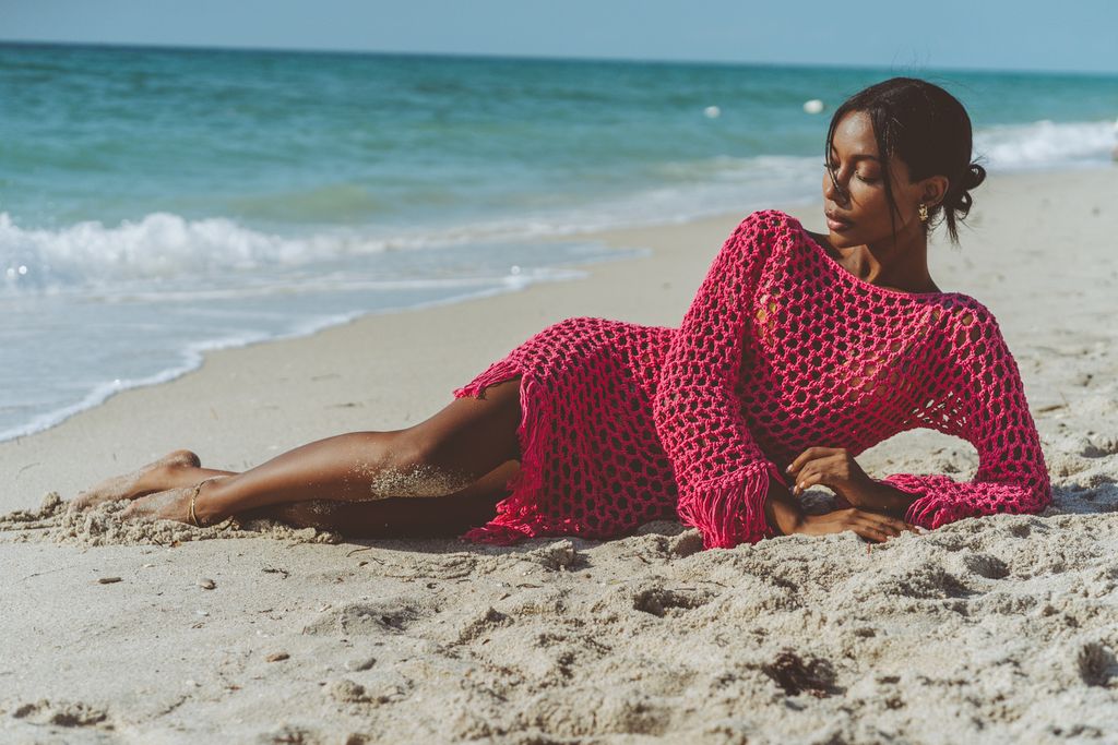 Violet Fuchsia Crochet Mini Dress Coverup