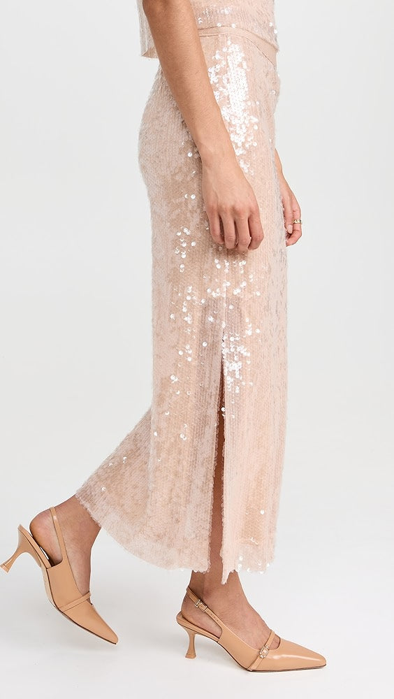 Ramy Brook Annita Nude Sequin Midi Skirt