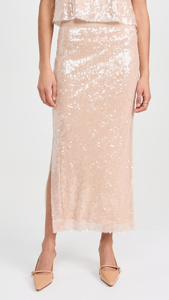 Ramy Brook Annita Nude Sequin Midi Skirt