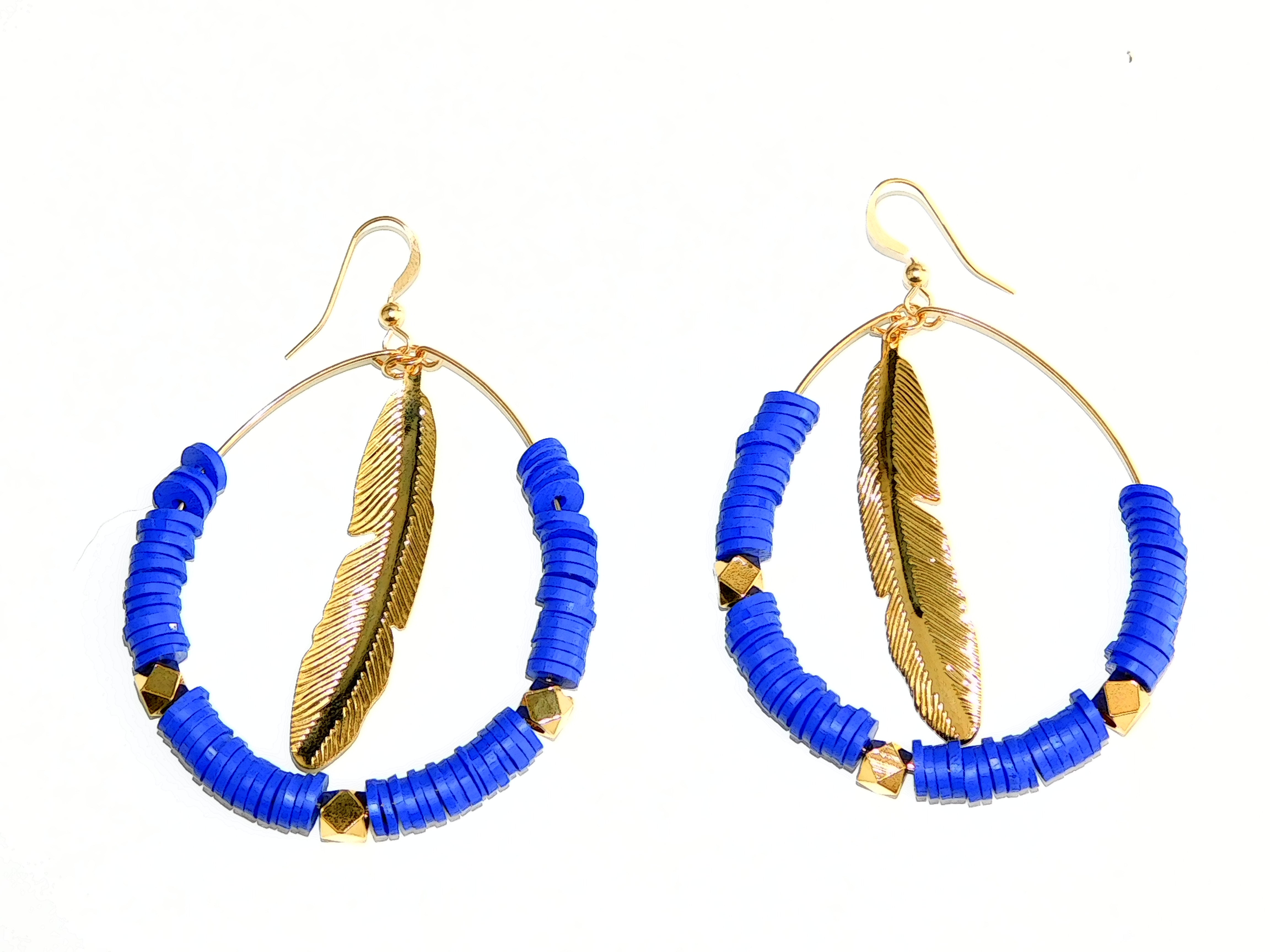 Neon Large Disc Gold Feather Hoop Earrings *Multiple Colors