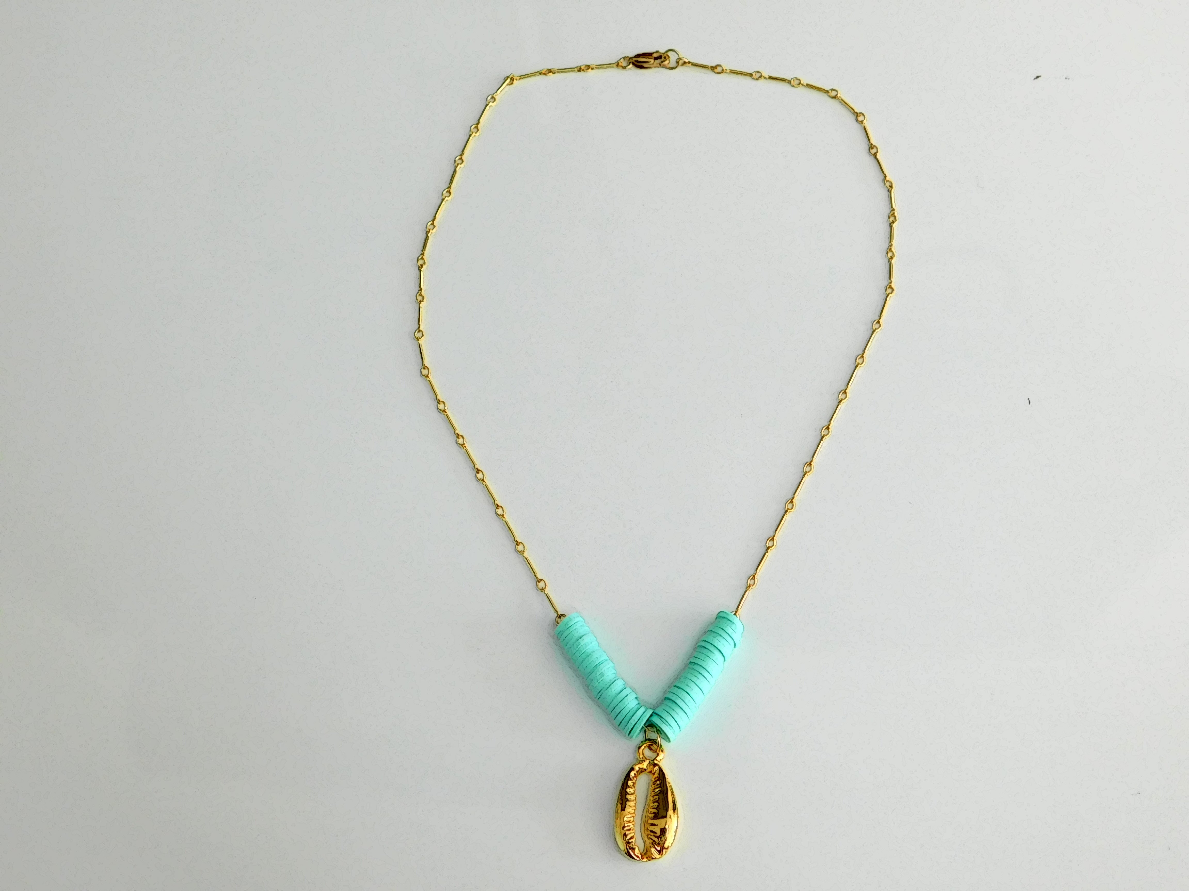 Gold Chain and Neon Large Disc Necklace with Shell *Multiple Colors