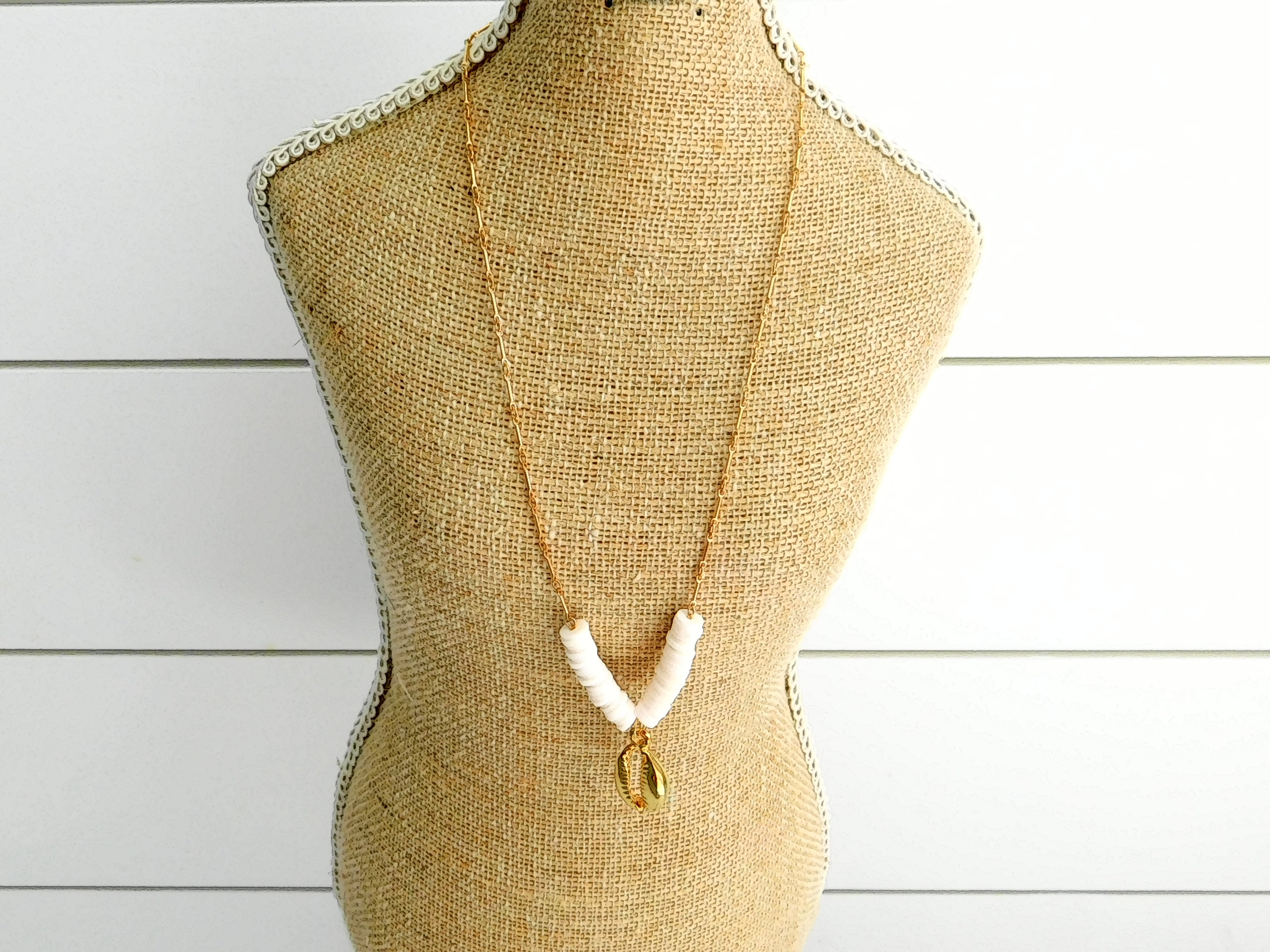 Gold Chain and Neon Large Disc Necklace with Shell *Multiple Colors
