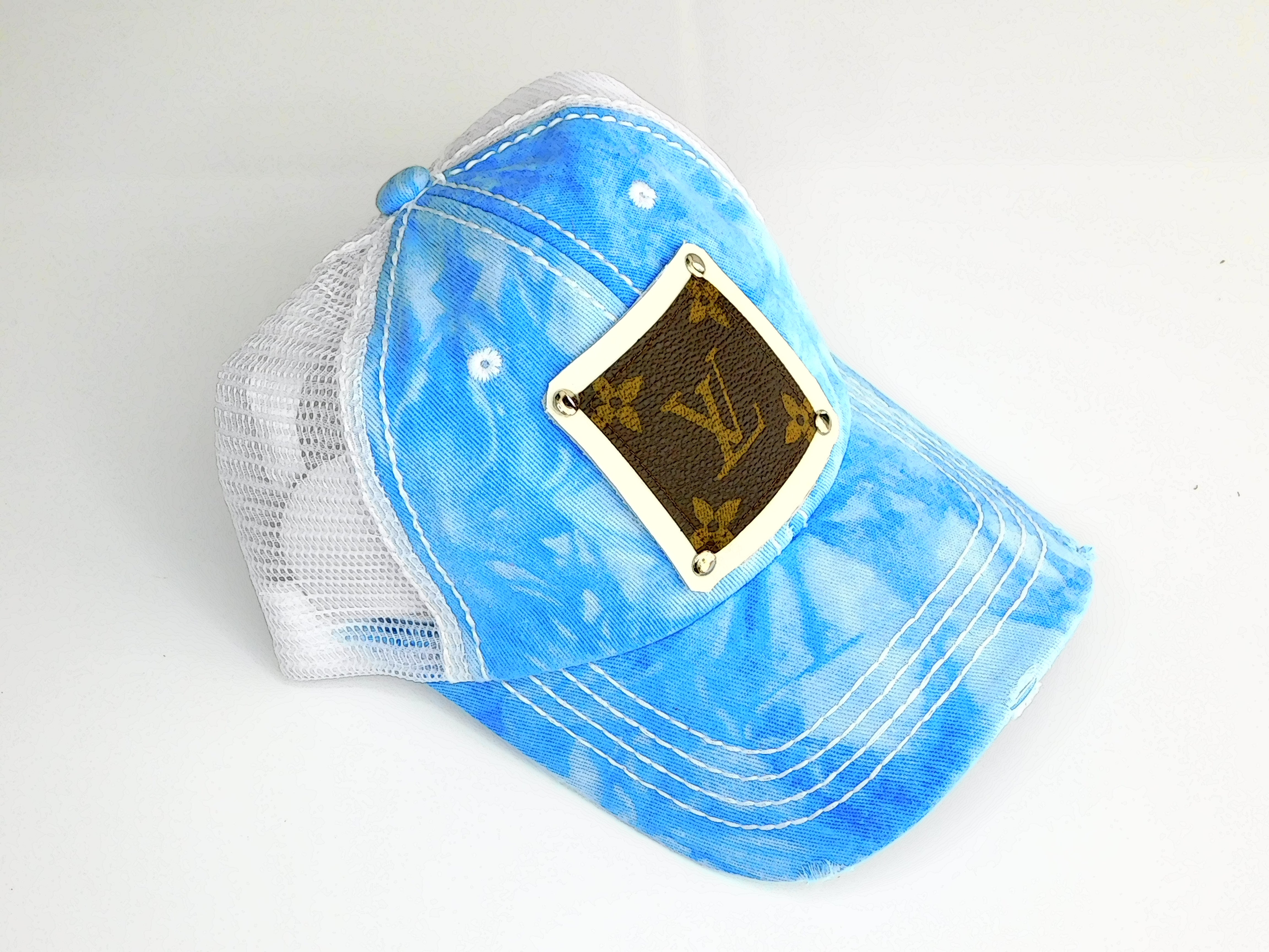 Summertime Sky Blue Acid Washed Tie Dye Hat with LV Patch