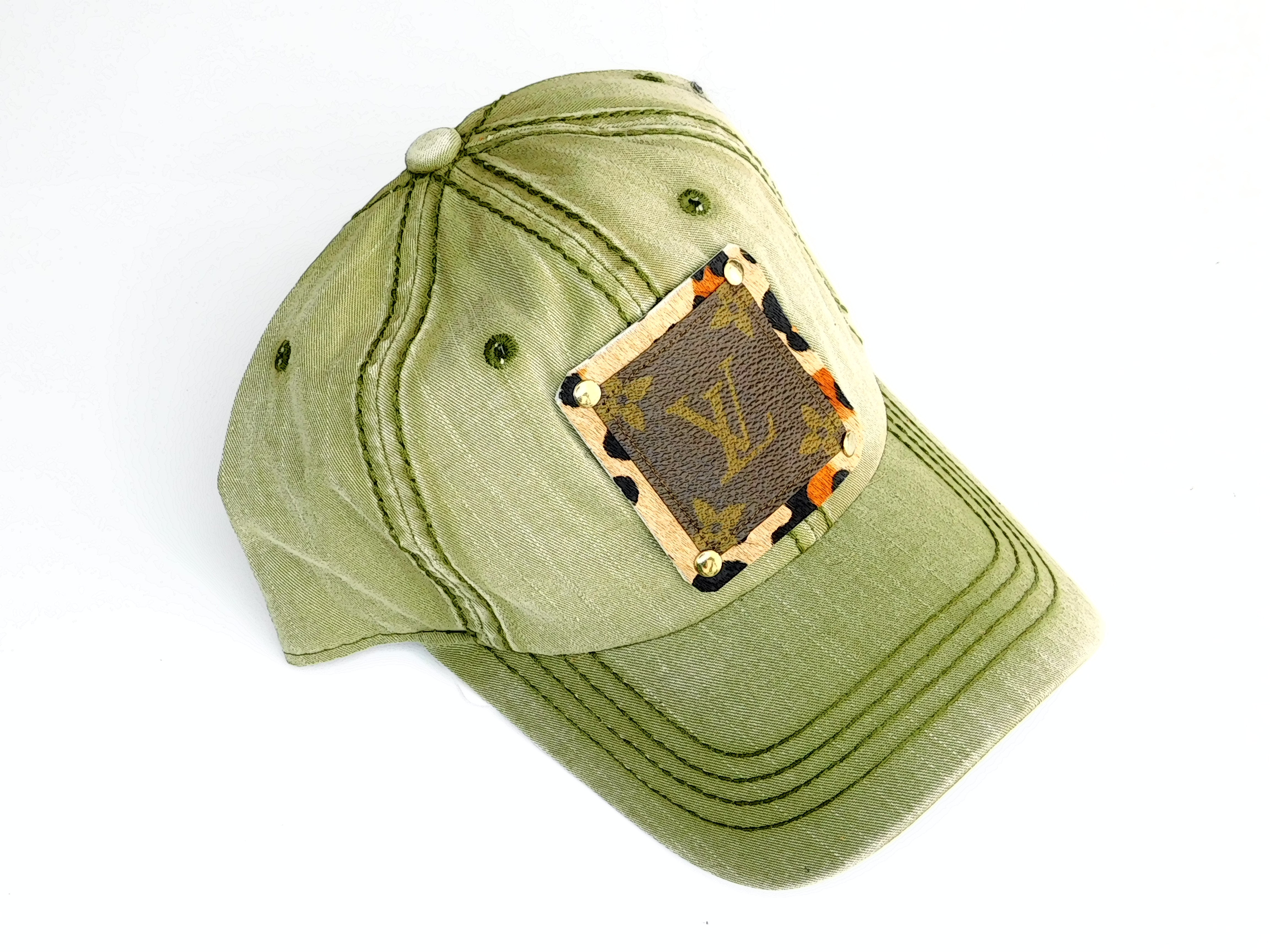 Patches of Upcycling Olive Dad Hat with LV Patch – Stealing Underwear