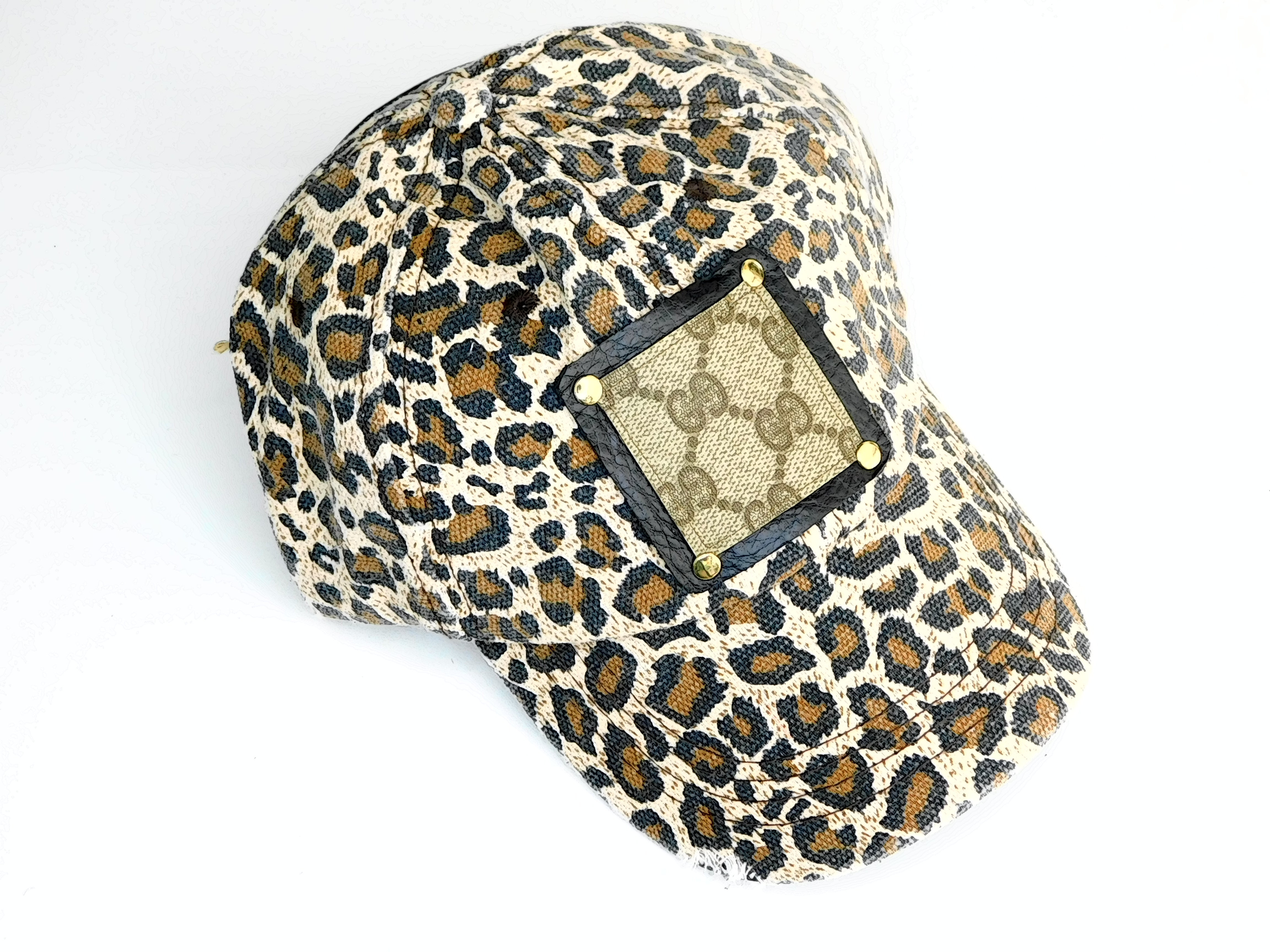 Patches of Upcycling Hot Girl, Pink Leopard Hat with LV Patch