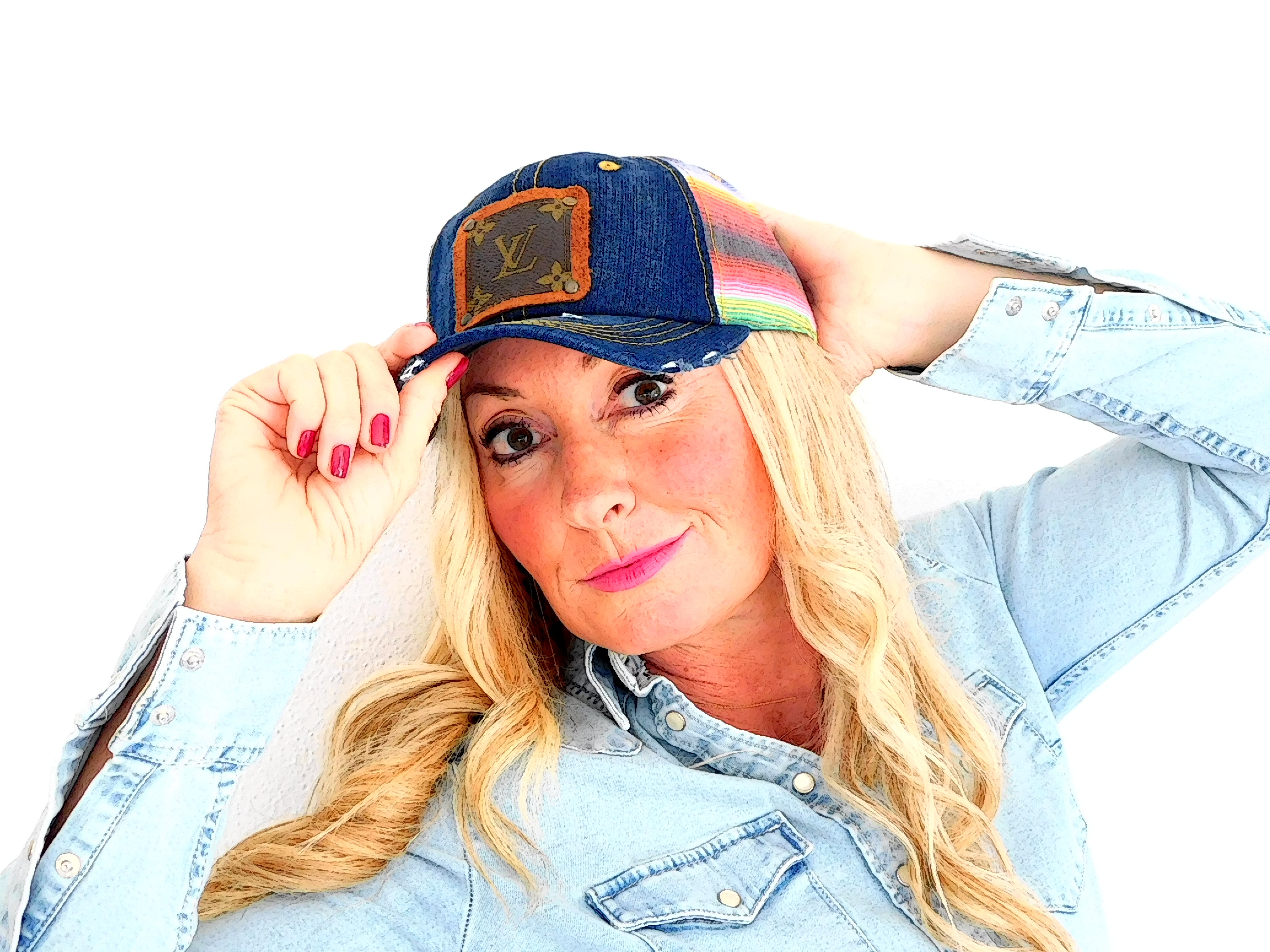 Serape Blue Jean Hat with LV Patch