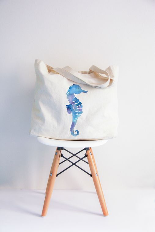 The perfect tote for the beach, errands, grocery shopping, etc.  Cute & Casual, it's prefect for every day!  Watercolor Seahorse XL Tote Bag *Measures 20