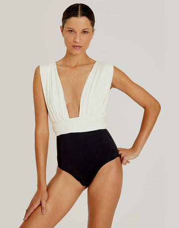 Lenny Niemeyer Chic One Piece Swimsuit in Off White/Black- Wear Multiple Ways