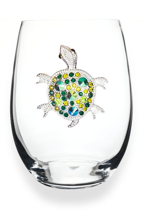Queens' Jewels Sea Turtle Jeweled Stemless Wine Glass - Sure to become your favorite wine glass!  Also a perfect gift for Birthday's, Housewarmings, etc..  Even prettier in person!