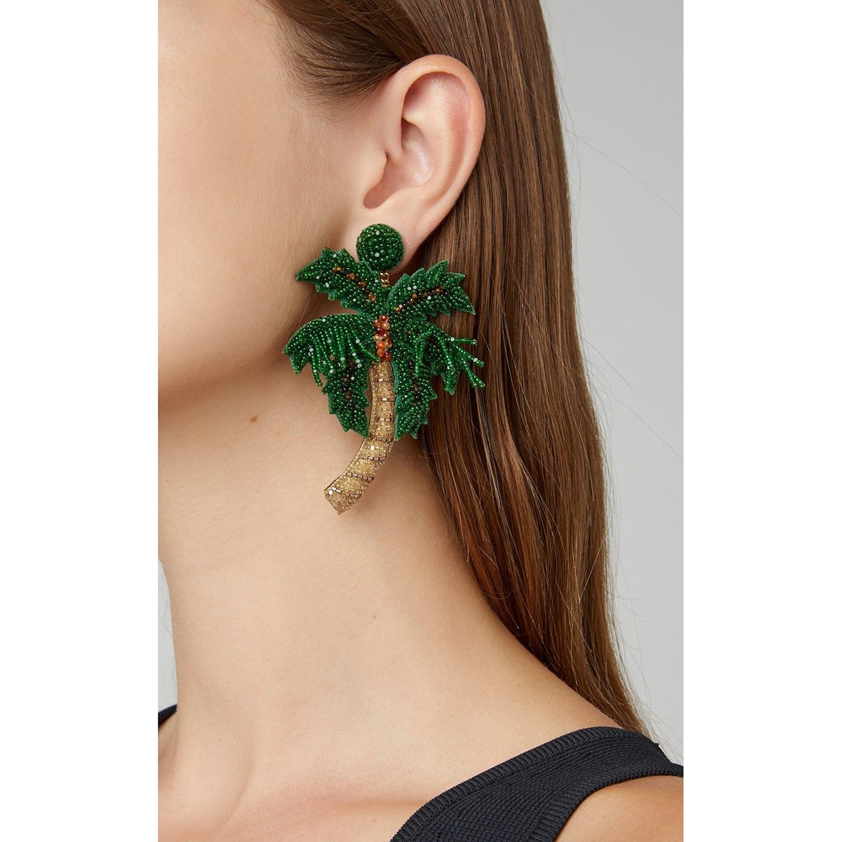 Palm Tree Flamingo Swarovski Crystal Earrings - Main Image