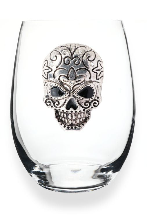 Queens' Jewels Skull Jeweled Stemless Wine Glass - Sure to become your favorite wine glass!  Also a perfect gift for Birthday's, Housewarmings, etc..  Even prettier in person!