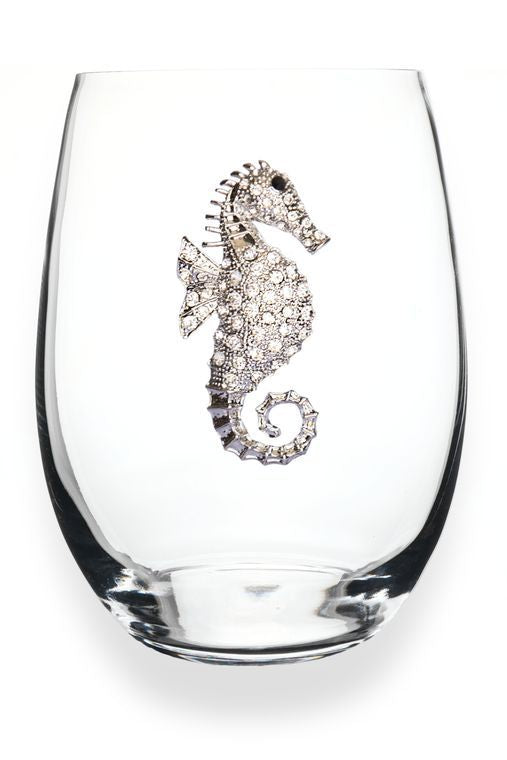 Queens' Jewels Sea Horse Jeweled Stemless Wine Glass - Sure to become your favorite wine glass!  Also a perfect gift for Birthday's, Housewarmings, etc..  Even prettier in person!