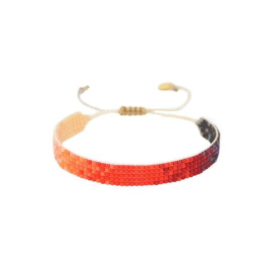 Make a firey statement with these handcrafted, stunning stackable bracelets, available in three widths!  To complete the look, match with our Incendio Amazonico Earrings. *Materials: Japanese Beads, Polyester Thread, Mishky gold plated bronze logo