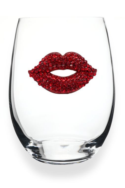 Queens' Jewels Red Lips Jeweled Stemless Wine Glass - Sure to become your favorite wine glass!  Also a perfect gift for Birthday's, Housewarmings, etc..  Even prettier in person!