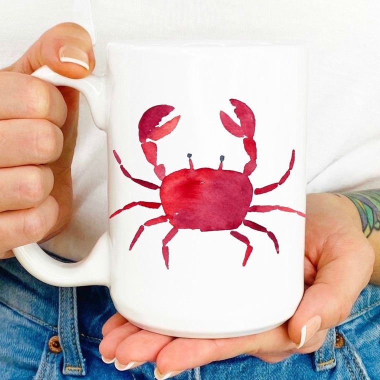Embrace the sea with this beautiful mug! Watercolor Crab 15 oz Mug *Professionally Made, Dishwasher and Microwave Safe *100% Ceramic