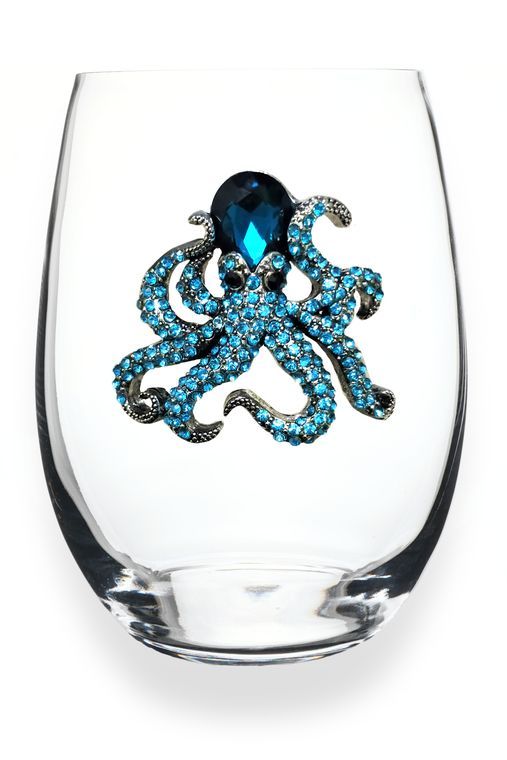 Queens' Jewels Octopus Jeweled Stemless Wine Glass - Sure to become your favorite wine glass!  Also a perfect gift for Birthday's, Housewarmings, etc..  Even prettier in person!