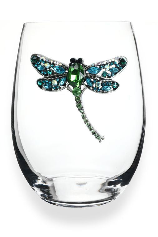 Dragonfly Jeweled Stemless Wine Glass