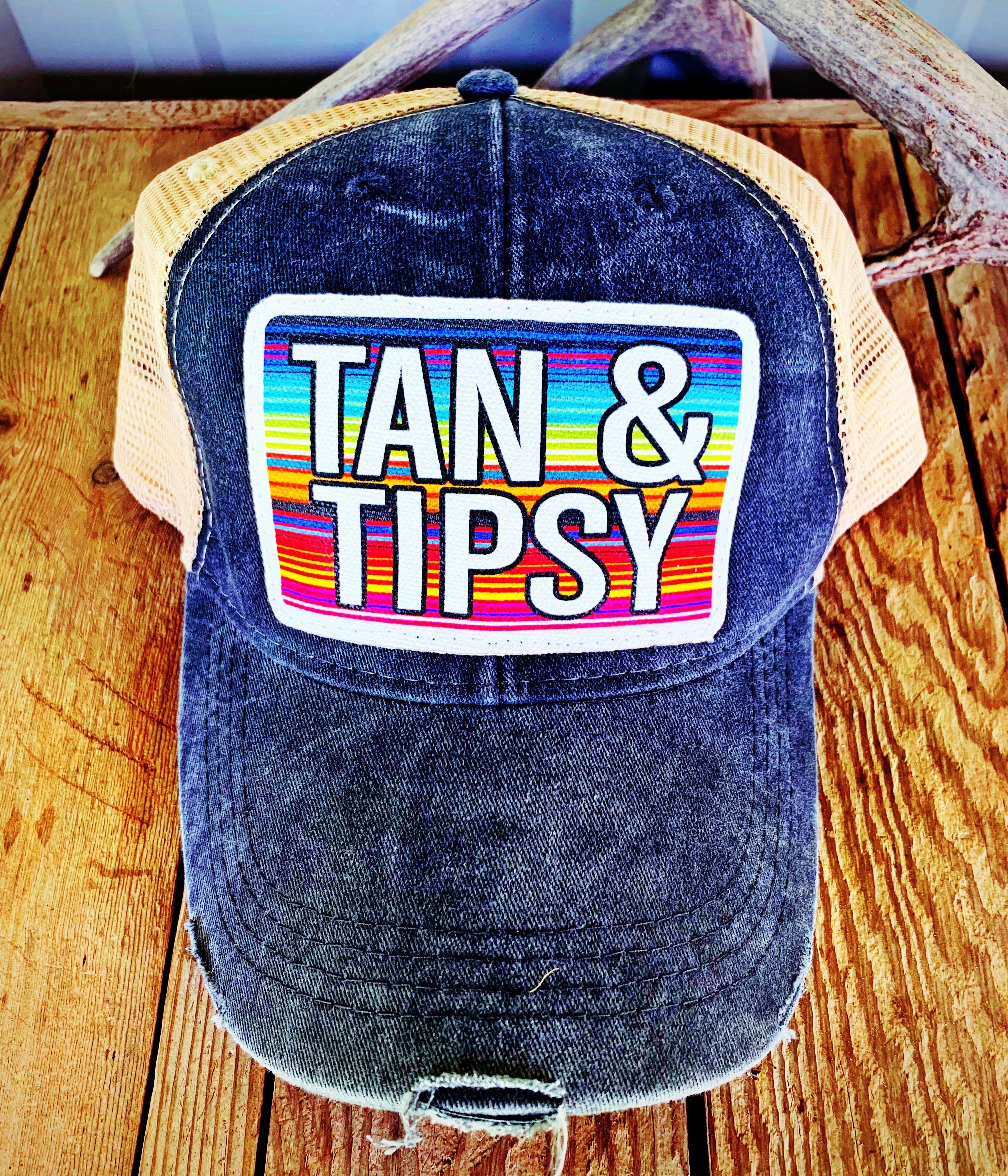 Tan & Tipsy Hat - Anagails exclusive hat line is finally here! We all hate bad hair days, and putting on a boring old hat can make it even worse! Brighten up your day with one.  These adorable hats are One Size, adjustable light weight baseball caps.  Great for trips to the beach, pool or a day out running errands! 